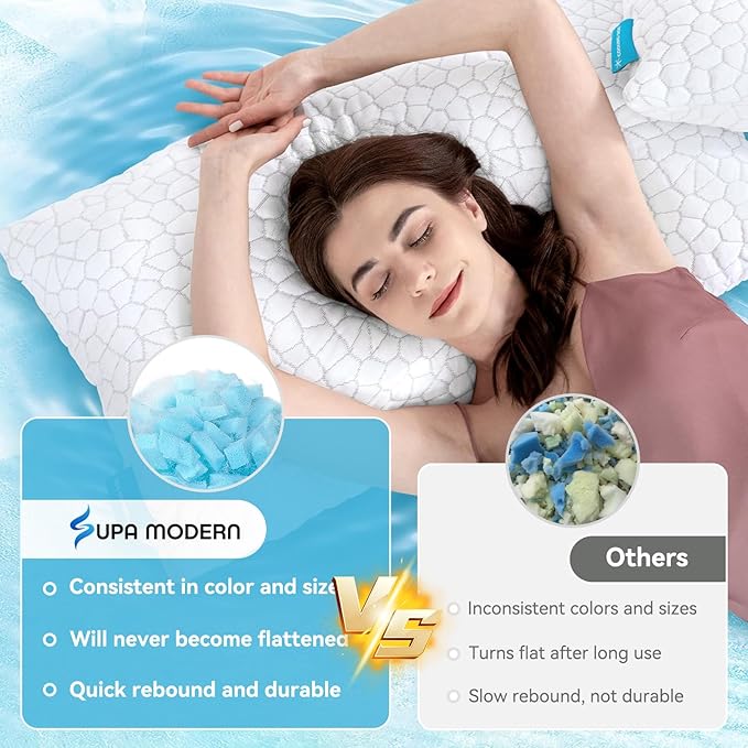 Cooling Bed Pillows Queen Size Set of 2, Shredded Memory Foam Pillows - Image 7