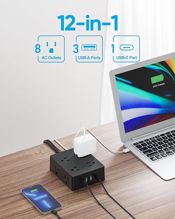 Surge Protector Power Strip, Olcorife 25ft Long Extension Cord - Image 2