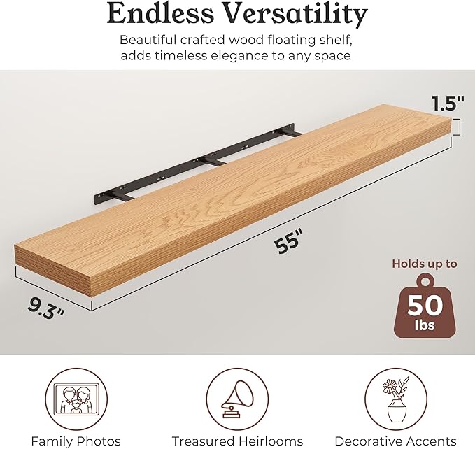 Floating Shelves for Wall, 9.3" Deep Wall Mounted Wood Shelves for Bathroom - Image 2
