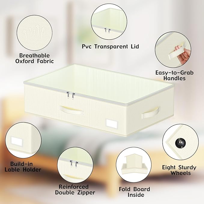 Under Bed Storage with Wheels, No Assemble Required 7.5 inches height Under Bed - Image 2