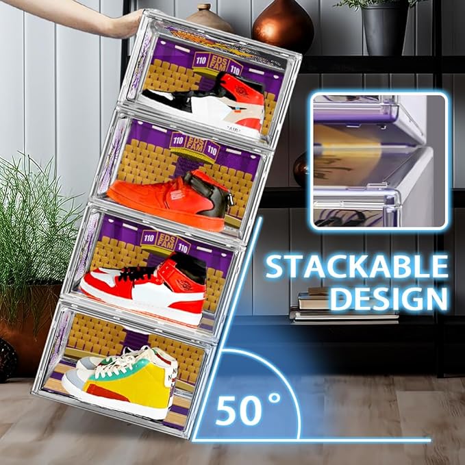 10 Pack Acrylic Shoe Box Size 14, Transparent Basketball Sneaker Case Shoe - Image 5
