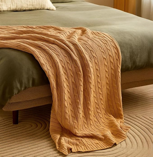 100% Cotton Cable-Knit Throw Blanket: 60" x 70", Ultra Soft, Breathable by Netbors