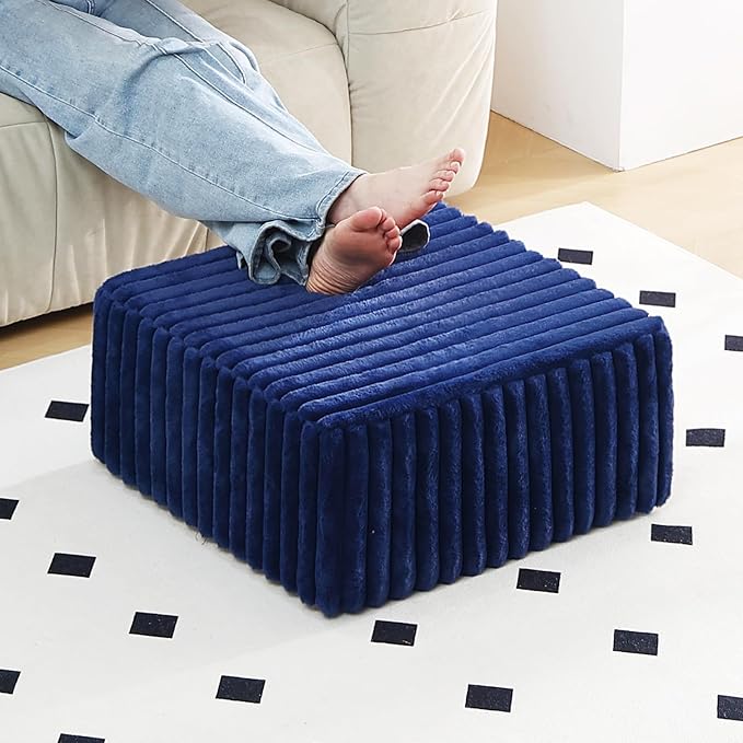 Tiita Suqre Stuffed Pouf Ottoman, Stripe Poufs 21×21×10 inch by TiitaHome