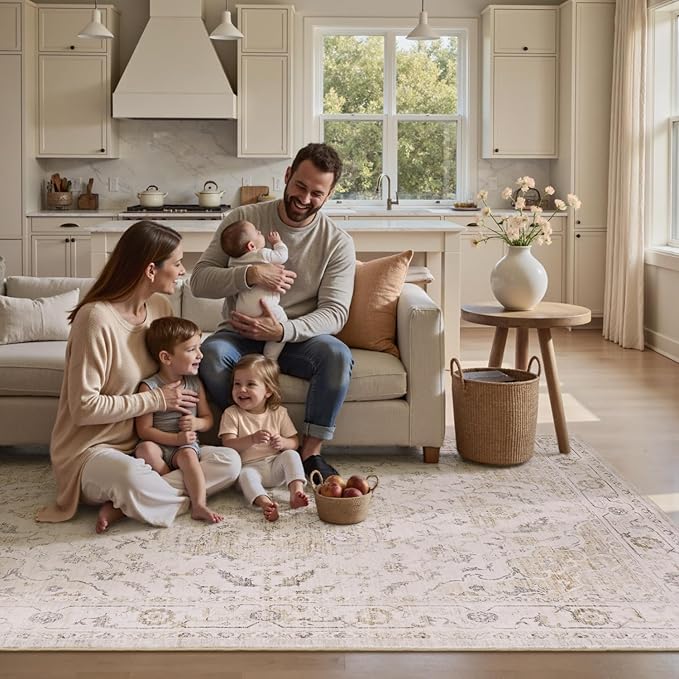 PADOOR 9X12 Area Rug, Rugs for Living Room, Soft Beige Rugs for Bedroom - Image 6