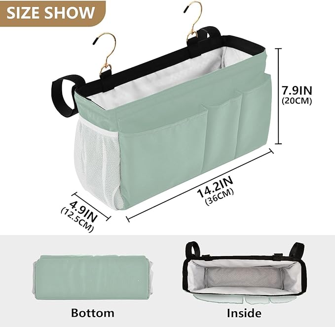 KOPIRIT Cyan Gray Bedside Caddy Storage Bag Bedside Organizer - Image 4