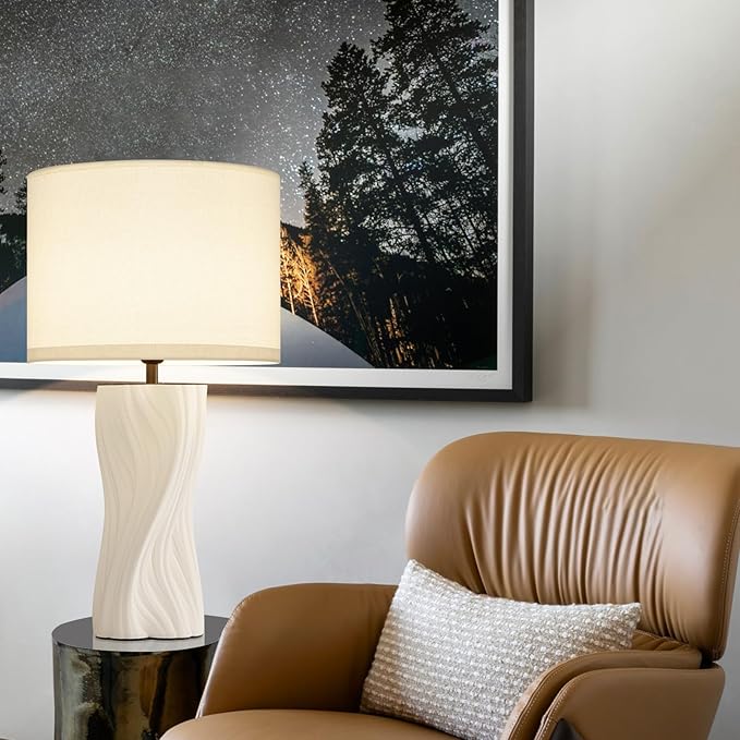 Modern Plug in Ceramic Table Lamps Large 26.75In White Table Lamp Living Room - Image 8
