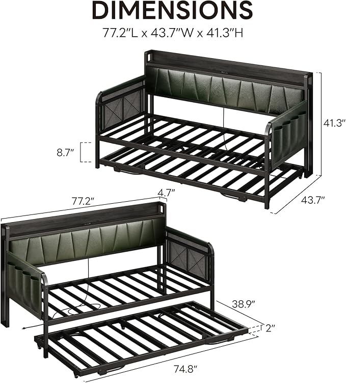 LIKIMIO Daybed with Trundle Bed, Twin Bed Frame with Storage Headboard and - Image 3