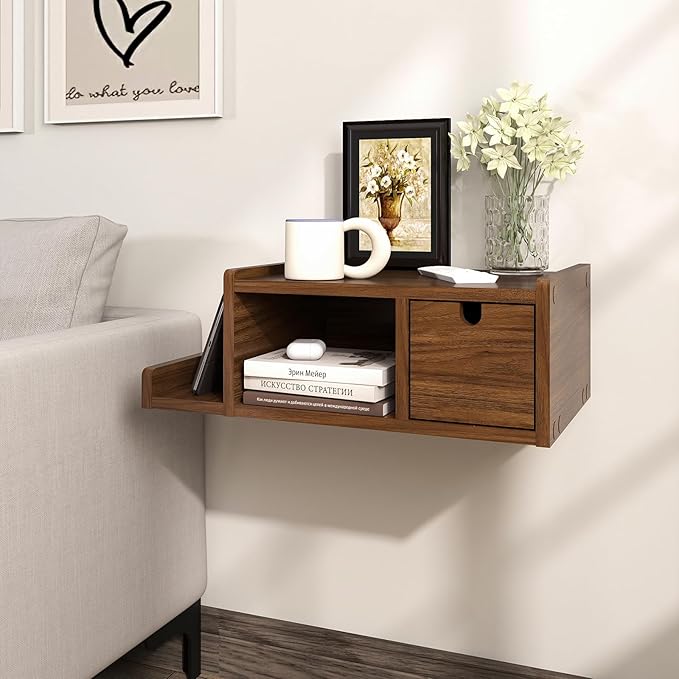 Floating Nightstand Wall Mounted, Walnut Bedside Table - Image 8