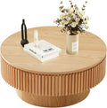 LKTART Round Coffee Table for Living Room, Accent Fluted Drum Coffee Table by LKTART