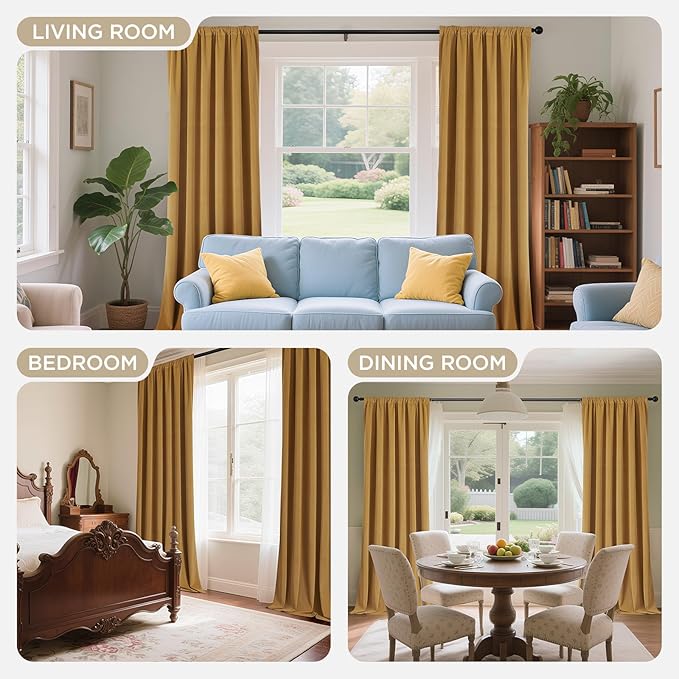 Joydeco Mustard Yellow 100% Blackout Curtains 108 Inch 2 Panels, Luxury Thermal - Image 8
