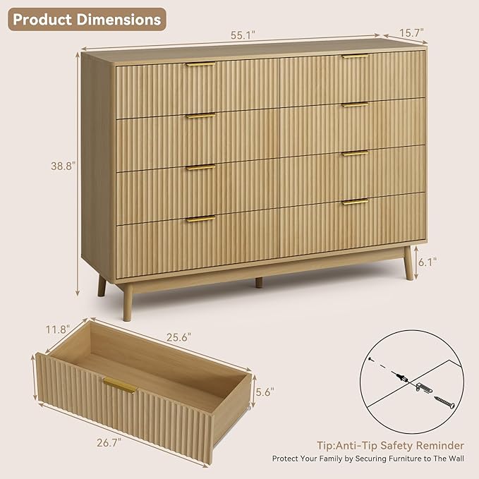 CARPETNAL Fluted 8 Drawer Dresser - Image 2