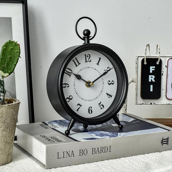 Vintage Non-Ticking Black Table Clock - Image 5