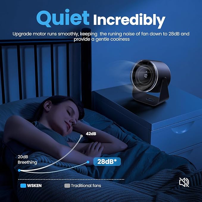 WSKEN Desk Fan with Battery Operated, Quiet Digital Display Portable Fan - Image 4
