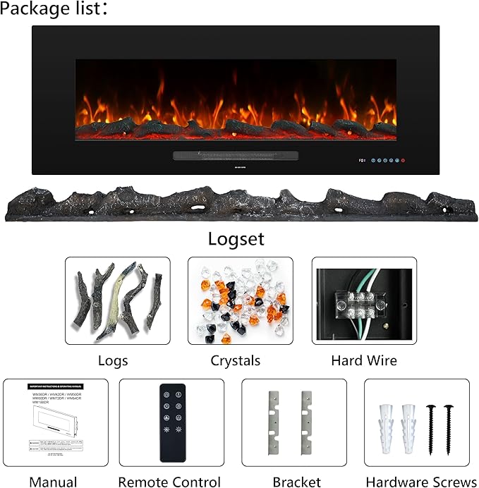 42" Electric Fireplace Inserts, Recessed & Wall Mounted Fireplace Heater - Image 9