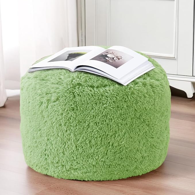 HIGOGOGO Round Stuffed Pouf Ottoman, Long Faux Fur Poufs - Image 5