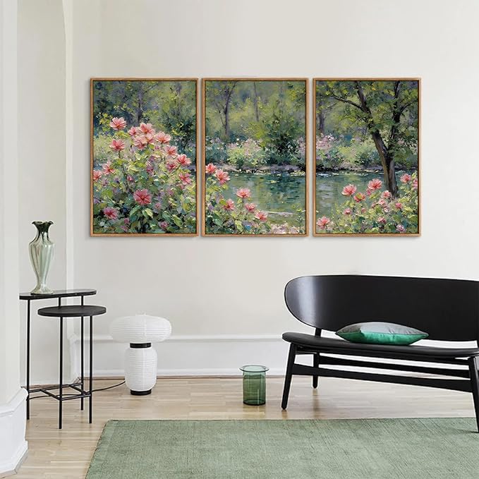 Yeehomedec Monet Anthropologie Framed Canvas Wall Art Set, Impressionist Floral - Image 5