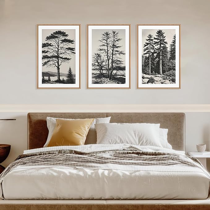 LHIUEM Large Vintage Sketch Tree Framed Wall Art Set, Antique Black and White - Image 5