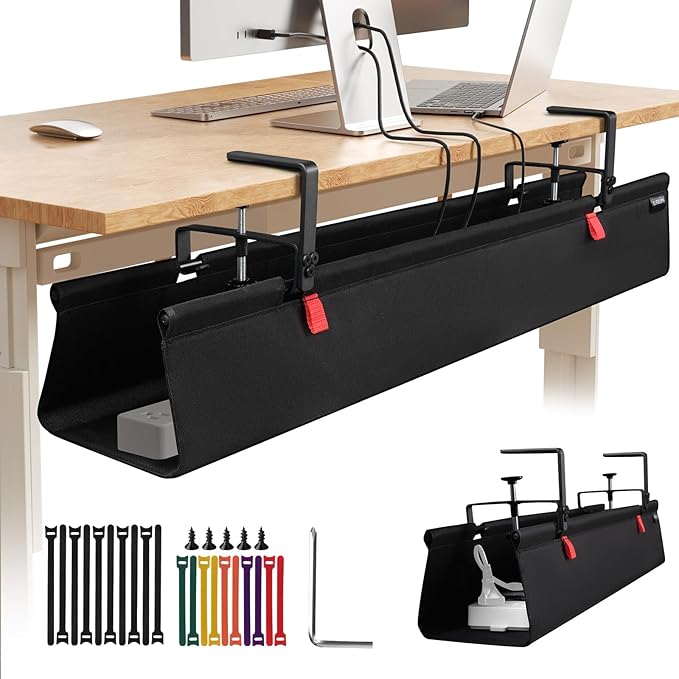 No Drill Under Desk Cable Management Tray, Fabric Cable Management by SUREUP9