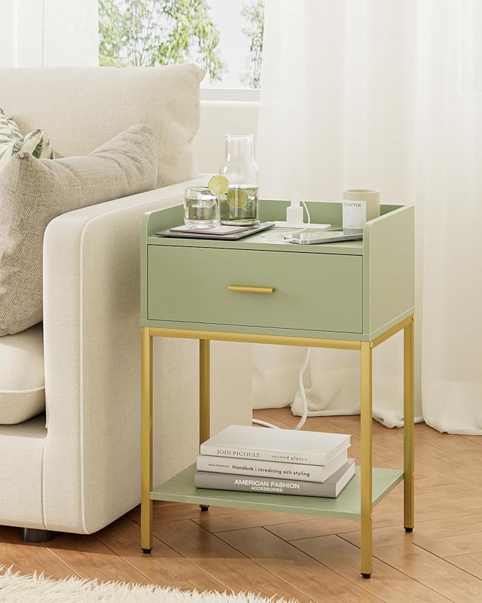 Masupu Nightstand with Charging Station, 3-Tier Modern Bedside Night Stand with - Image 4