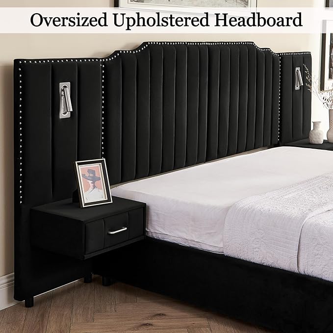 King Size Bed Frame with Storage, Luxury King Platform Bed Frame with Headboard - Image 6