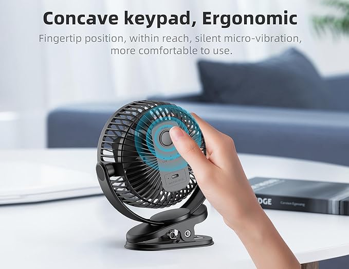 Svinkal USB Personal Clip on Fan 5000mAh Battery Operated 6in, Type C, 3 Speed - Image 6
