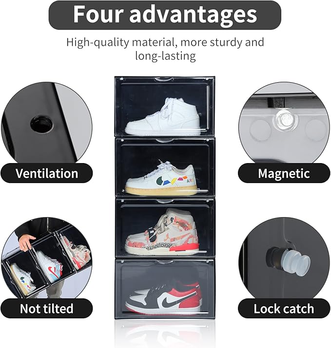 XL clear shoe storage boxes stackable, 8 Pack Large Shoe Boxes Clear Plastic - Image 5