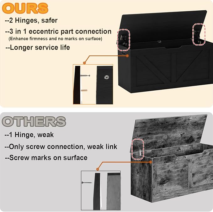 Timberer 39.4" Storage Chest, Wooden Storage Bench, Large Storage Trunk - Image 4