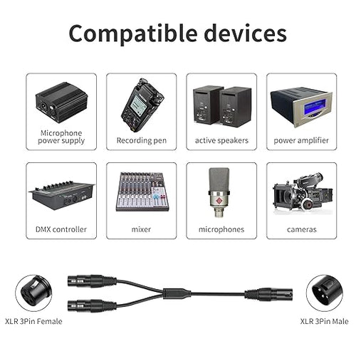 2 Pack XLR Splitter Cable, 1 Maleto 2 Female, 1.5FT Stereo Mic to L&R Audio - Image 2