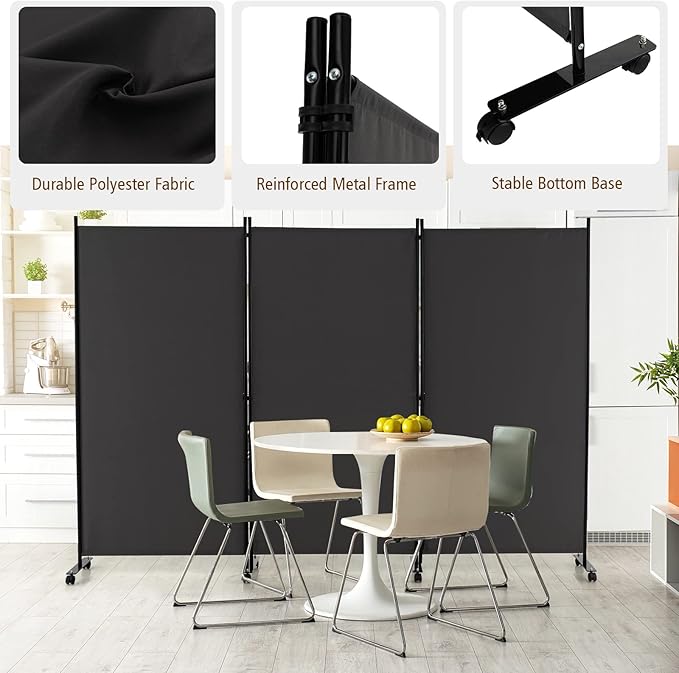 GOFLAME 3 Panel Folding Room Divider, 6FT Rolling Privacy Screen - Image 4