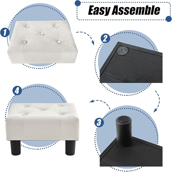 BRIAN & DANY Small Foot Stool, Velvet Foot Stools - Image 5