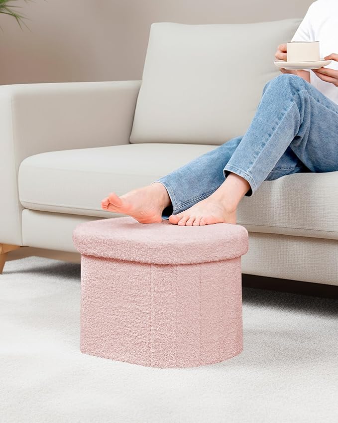 B FSOBEIIALEO Storage Ottoman for Dorm Room, Boucle Folding Storage Ottoman - Image 7