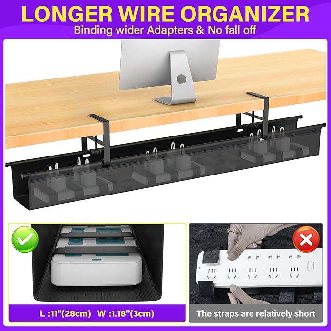 Large Under Desk Cable Management Tray, REFLYING 43.7" Cable Management Under - Image 2