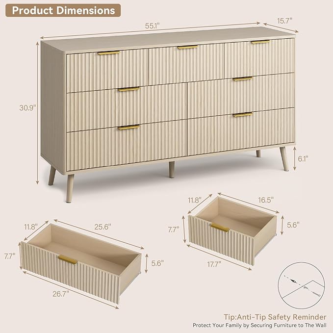 CARPETNAL Fluted 7 Drawer Dresser - Image 2