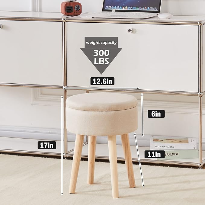 Mxfurhawa Storage Ottoman Linen Round Vanity Stool Tray Top Modern Foot Stool - Image 8