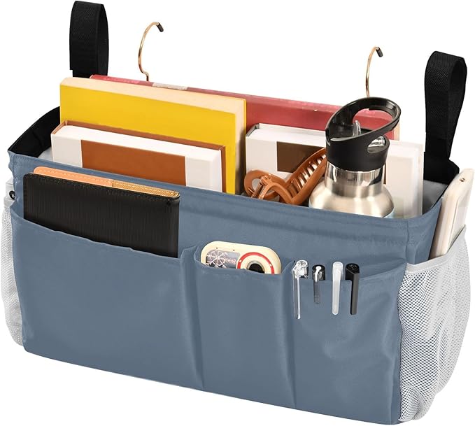 KOPIRIT Dusty Blue Bedside Caddy Storage Bag Bedside Organizer - Image 3