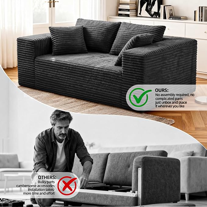 2-Seater Deep-Seat Corduroy Lounge Sleeper Sofa - Image 7