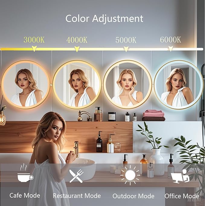 32 Inch Wall-Mounted Round Bathroom Mirror - Image 2