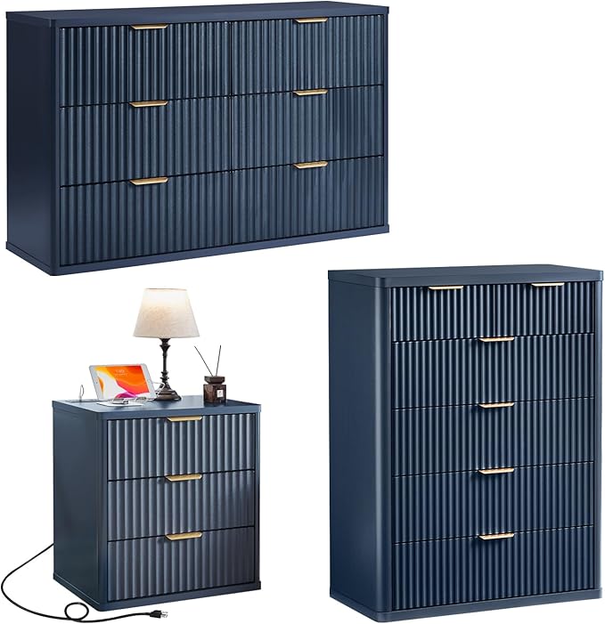 LEYAOYAO Fluted Dressers & Nightstand Set of 3, Wood 48" Wide Dresser & 42" by LEYAOYAO-Findtheshiningpointofyourideallife%EF%BC%81