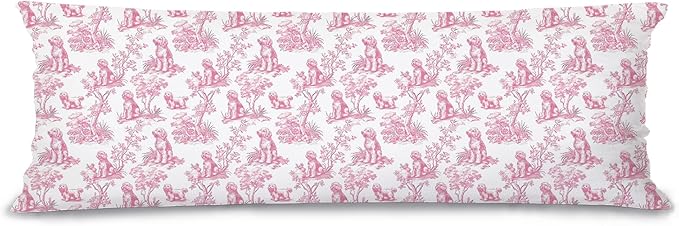 Pink Chinoiserie Golden Doodle Dog 20x54 Body Pillow Cover by Unknown