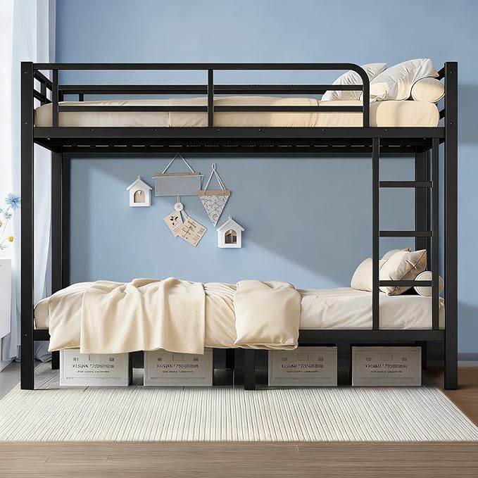 Twin Over Twin Bunk Bed Frame, Heavy Duty Metal Loft Bed - Image 7