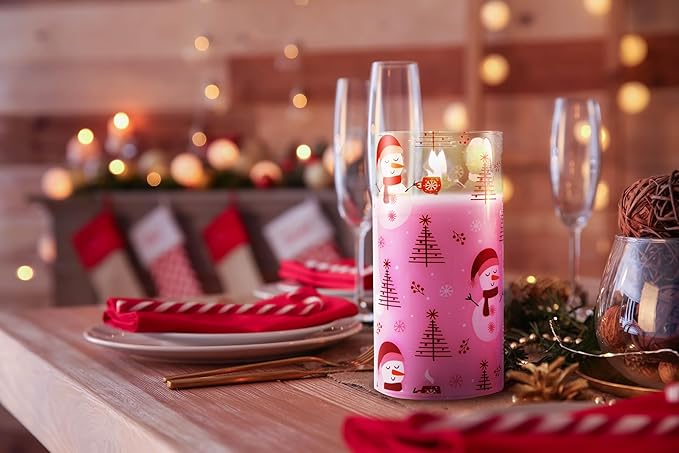 Eywamage Pink Christmas Flameless Pillar Candle - Image 6