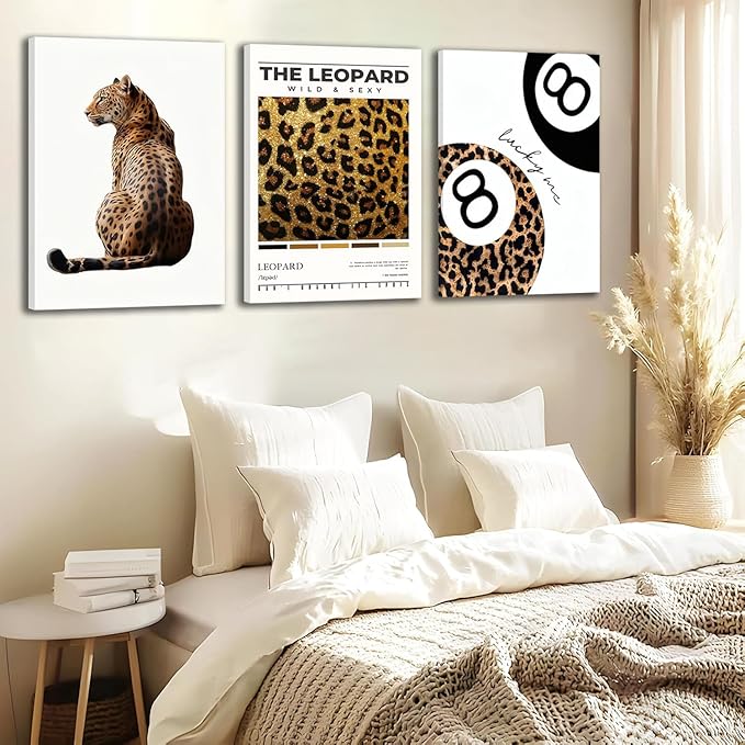 ​​Trendy Leopard Framed Set of 3 Canvas Poster Prints, Picture Modern Artwork - Image 8