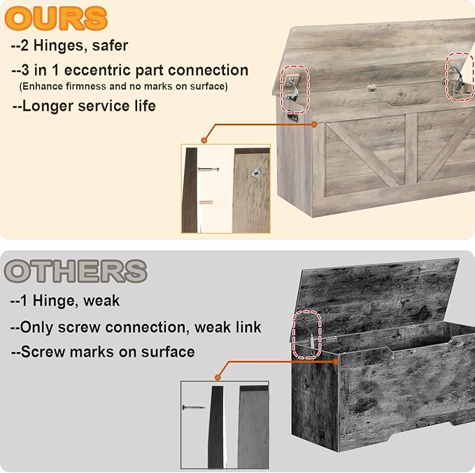 Timberer 39.4" Storage Chest, Wooden Storage Bench, Large Storage Trunk - Image 4