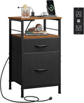 WLIVE Nightstand with Charging Station, Night Stand with 2 Fabric Drawers by WLIVE