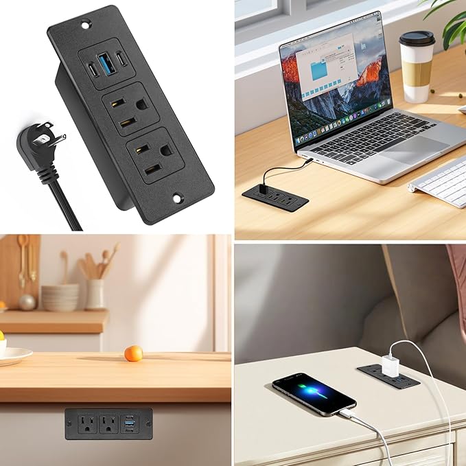 2 Pack Recessed Power Strips USB, 20W Fast Charging Furniture Outlets - Image 7