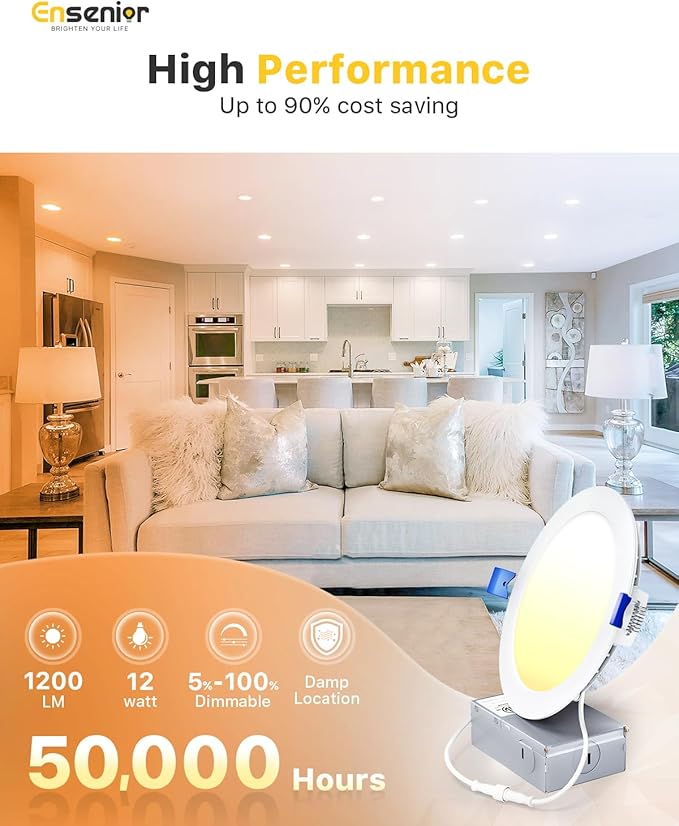 Ensenior 12 Pack 6 Inch LED Recessed Ceiling Light, 4000K Cool White, 1050LM - Image 2