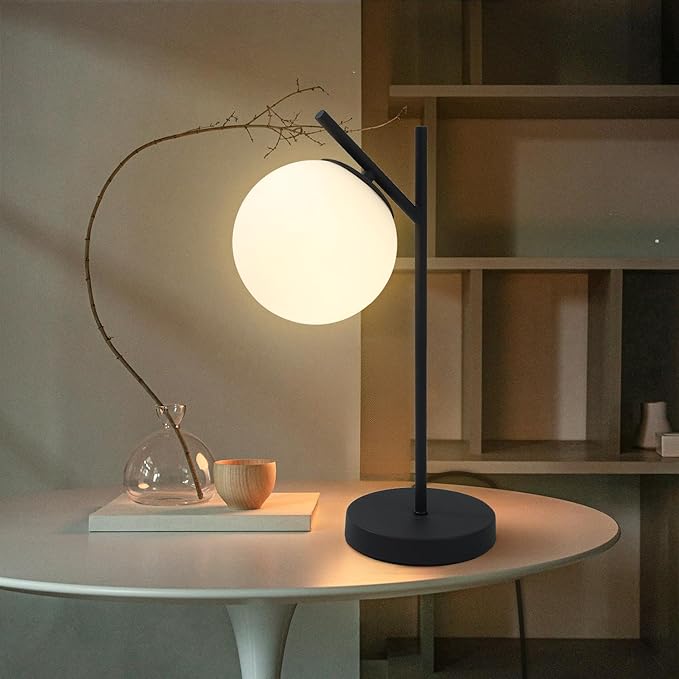 Mid Century Modern Table Lamp Contemporary White Glass Globe Table Lamp Vintage - Image 5