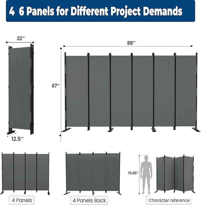 Room Divider, 4 Panel Upgraded Folding Privacy Screen, 88” Highly Secretive - Image 5