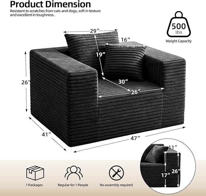 Single Cloud Sofa, Giant Bean Bag Chair - Image 3