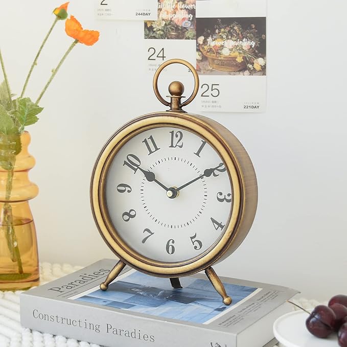 Antique Gold Finish Mantel Clock – Vintage Gold Table Clock on Stand, - Image 5